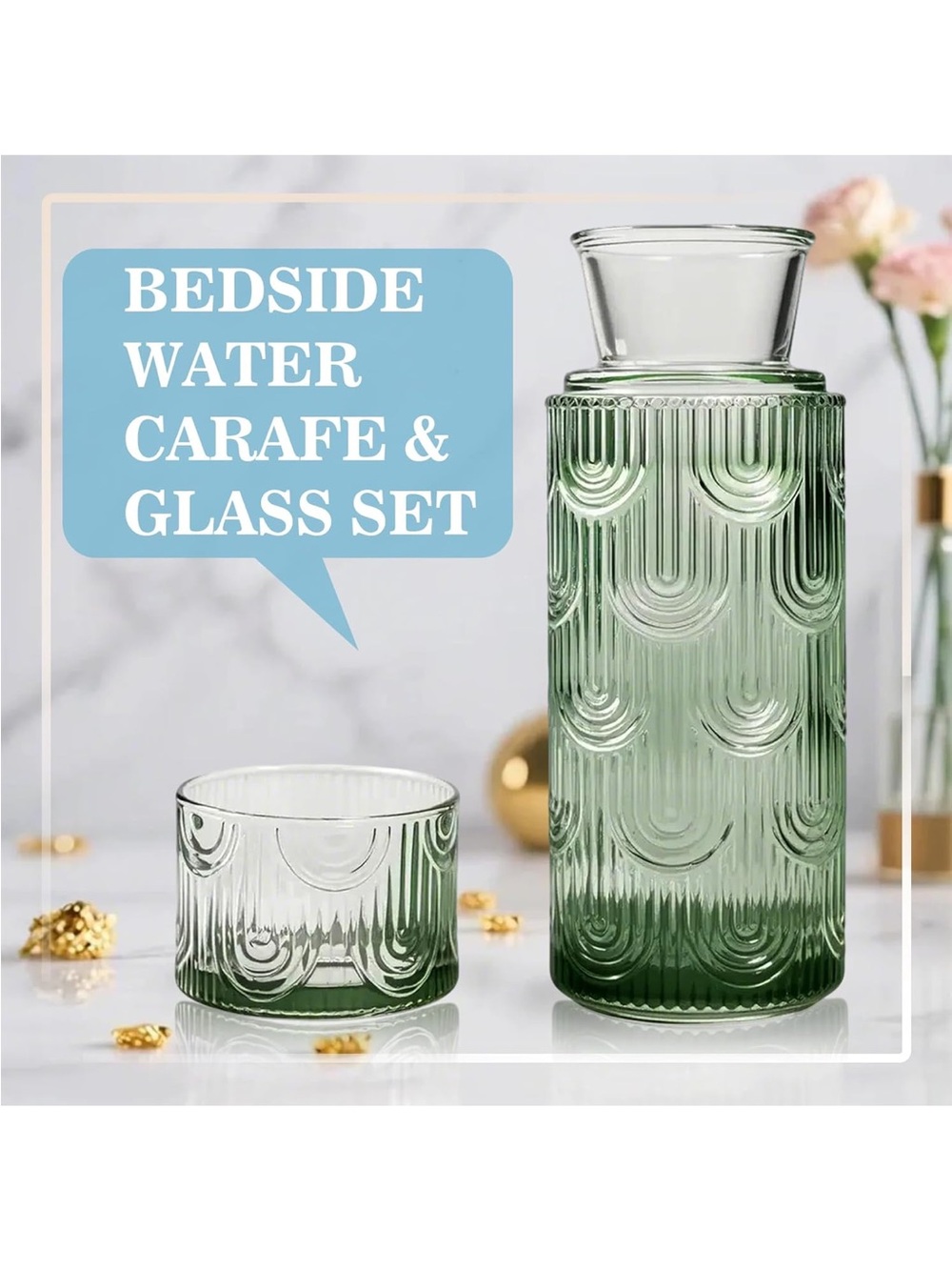 Bedside Water Carafe and Glass Set, 21.6 Oz Glass Carafe with 6 Oz Cup - Picture 6 of 6
